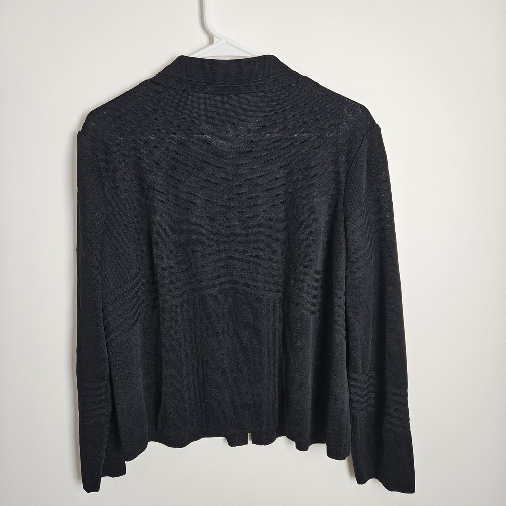 Ming Wang Cardigan Sz L Textured Long Sleeve Lightweight Full Zip Acrylic Black - Picture 2 of 7